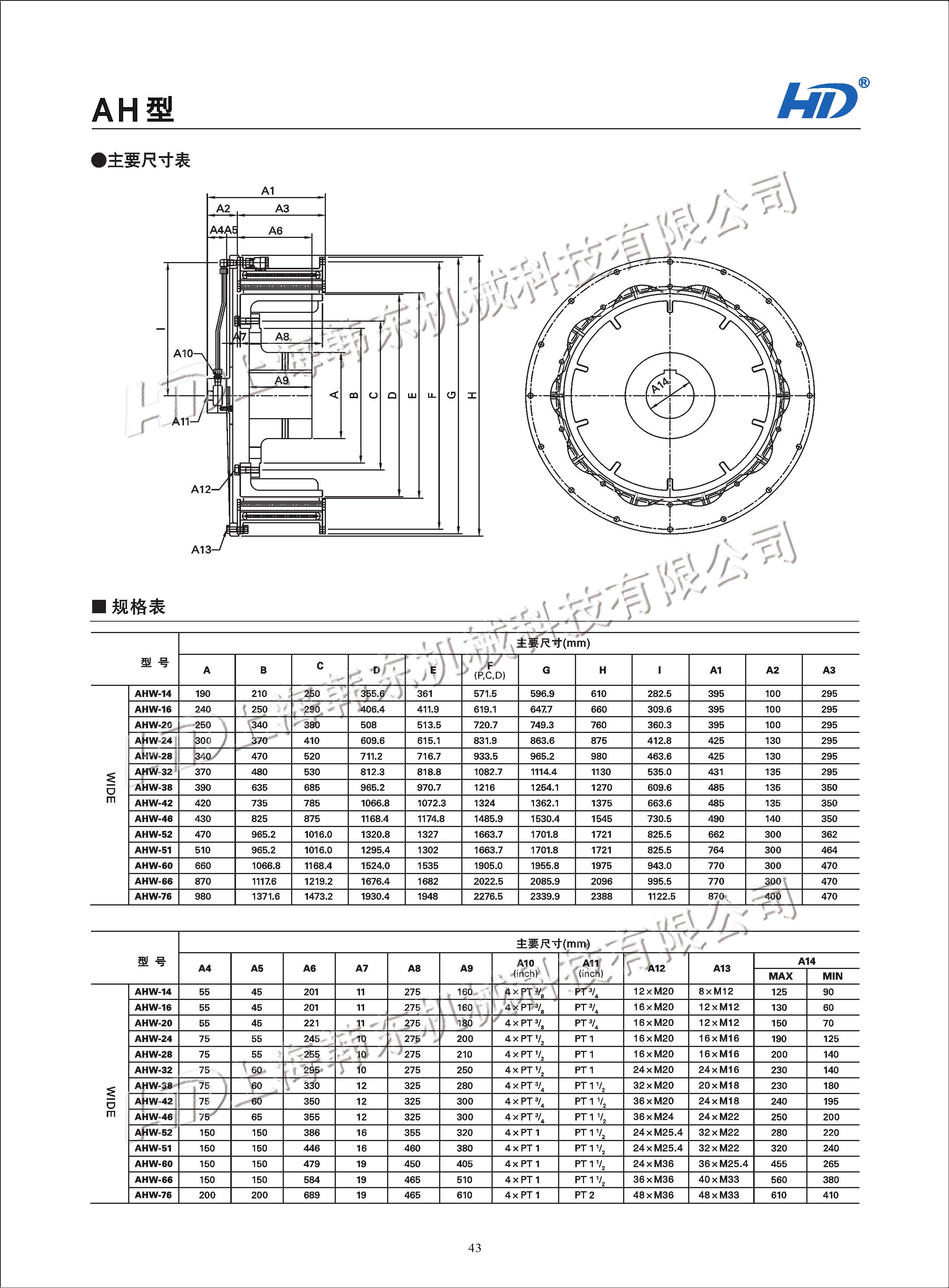 氣胎鼓型離合器AH系列參數