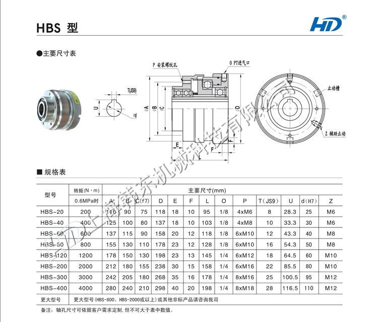 HBS齒式氣動離合器安裝尺寸