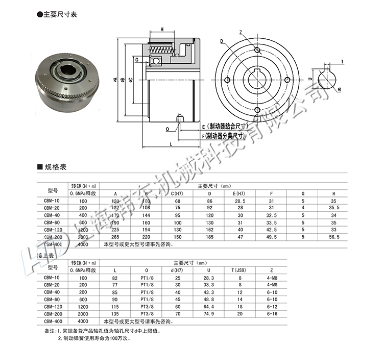 CBM氣動齒式制動器安裝尺寸圖